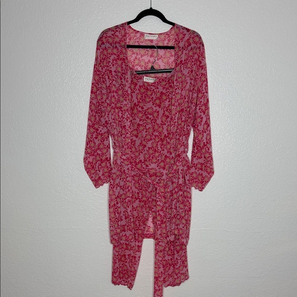 Vintage Y2K Natori floral pink lounge pants and robe set